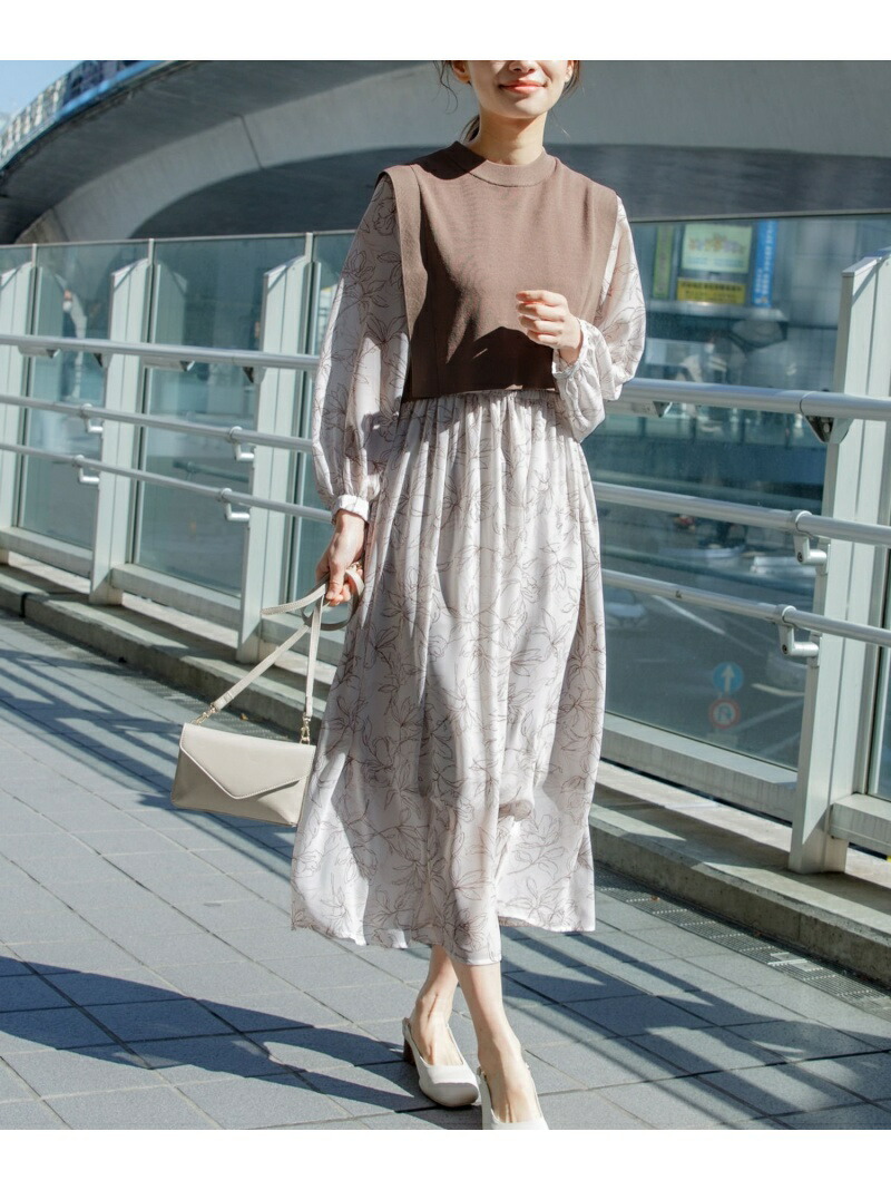 W ベストsetツインガラop Mysty Woman ミスティウーマン ワンピース 長袖ワンピース ブラック ベージュ パープル 送料無料 Rakuten Fashion Southwestne Com