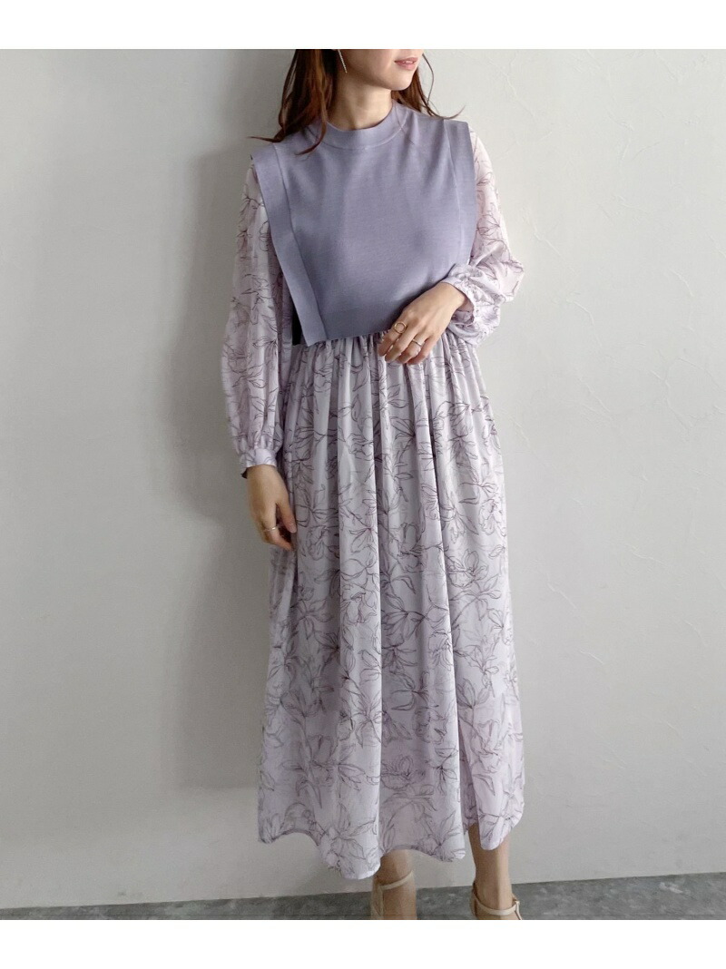 W ベストsetツインガラop Mysty Woman ミスティウーマン ワンピース 長袖ワンピース ブラック ベージュ パープル 送料無料 Rakuten Fashion Southwestne Com