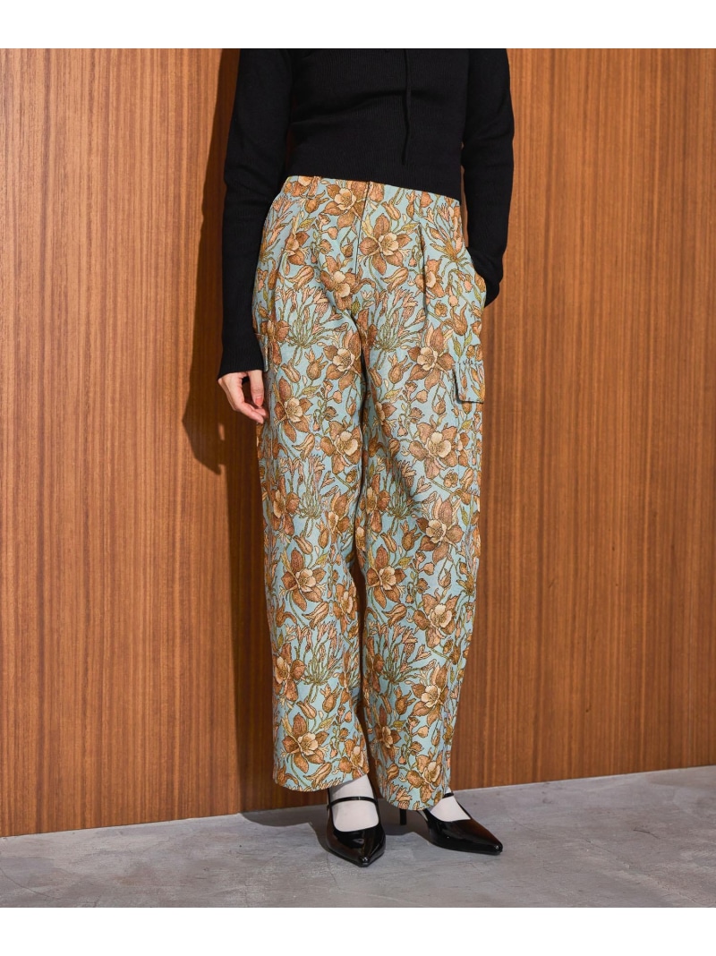 【SALE／20%OFF】花柄ゴブランパンツ mysty woman ミスティウーマン パンツ スラックス・ドレスパンツ ブルー ベージュ【RBA_E】【送料無料】[ Fashion]