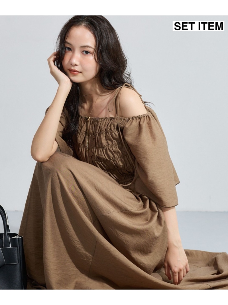【SALE／10%OFF】シャーリングブラウスセットワンピース mysty woman ミスティウーマン ワンピース・ドレス ワンピース ブラウン ブラック ベージュ【RBA_E】【送料無料】[ Fashion]｜mysty woman