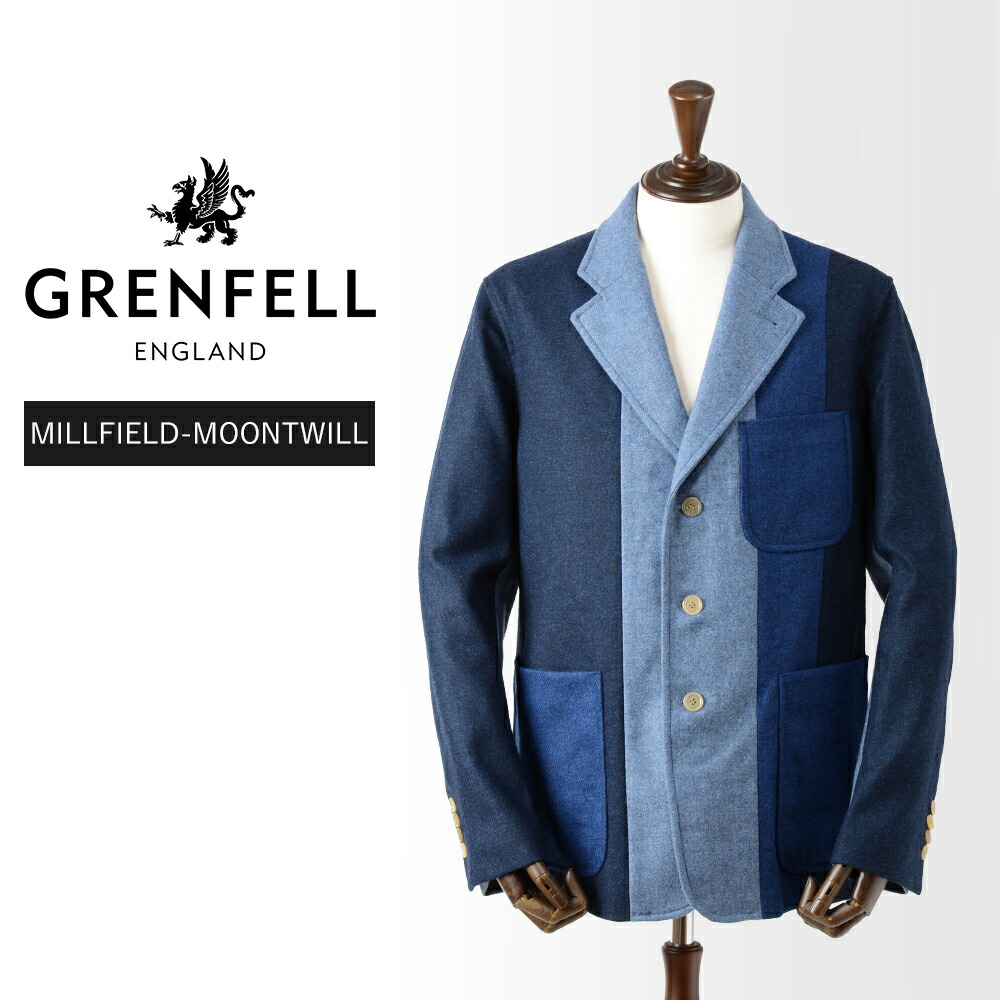【P10倍】【40%OFF/必要経費107,800円】グレンフェル 新品 上衣 MILLFIELD-MOONTWILL 38 青み 羊毛：100％ 国内置き目品 連合王国製 GRENFELL #f10106 GF38