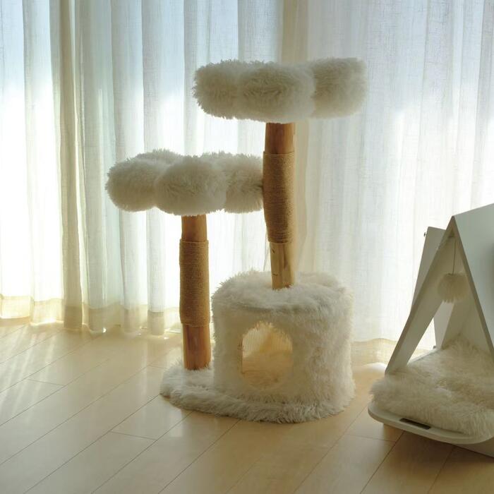 【雲にのる】醇乎たる材キャットタワー 北欧風 生まれながら木 猫調度品 御前上等感 釣りあい感 爪とぎ 室内用 今めかしい 映画化映え またの日送りとどける可
