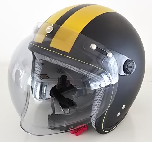 スモールジェット ヘルメット　開閉シールド付（バブルシールドタイプ）マットブラック/イエローライン | e-cargoodsミューザー