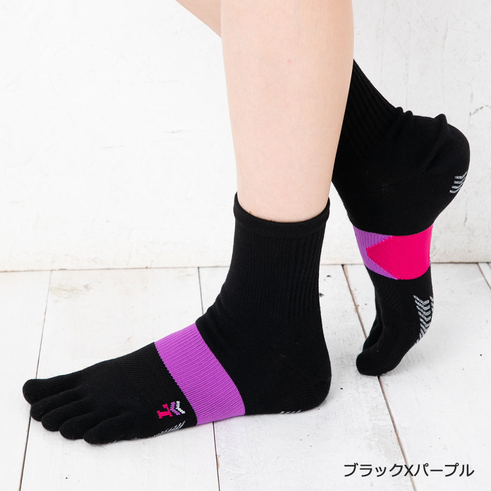 楽天市場 フィットネス 5本指 ソックス 足裏全面滑り止め クルー丈 22 25cm 黒 白 ネイビー スポーツソックス レディース レッグウェア専門店 美足花舞