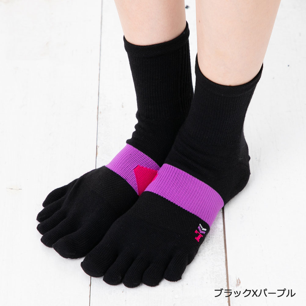 楽天市場 フィットネス 5本指 ソックス 足裏全面滑り止め クルー丈 22 25cm 黒 白 ネイビー スポーツソックス レディース レッグウェア専門店 美足花舞