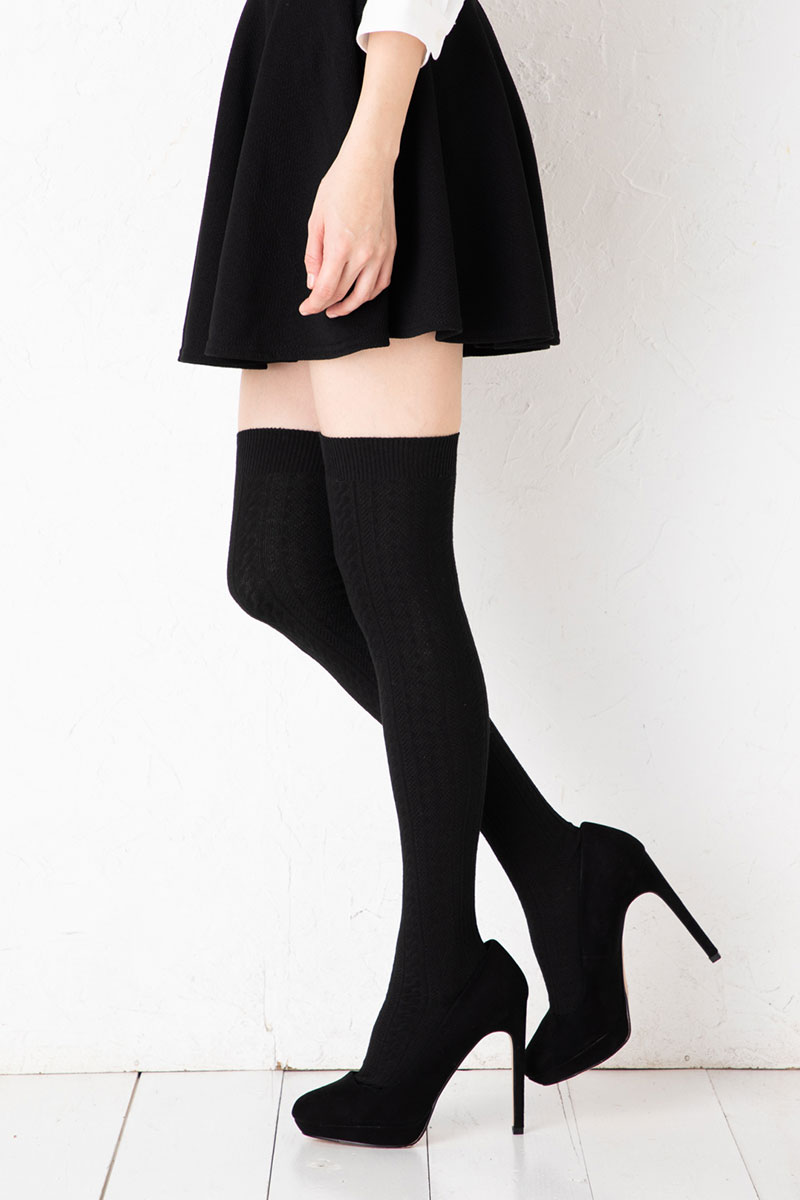 楽天市場 リンクス柄 オーバーニーソックス ブラック 黒 23 25cm ニーハイ ニーソ レディース レッグウェア専門店 美足花舞