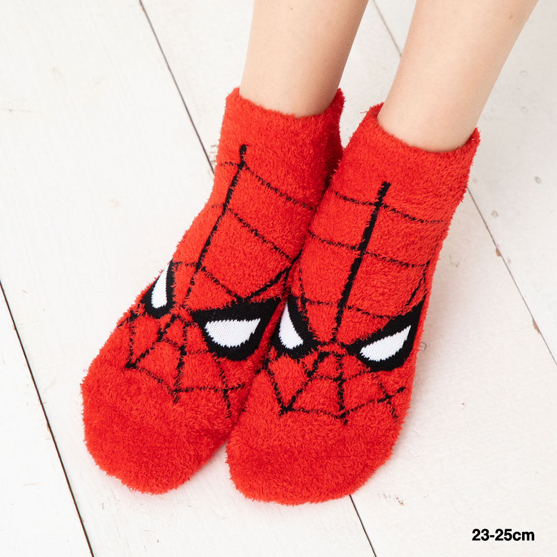 楽天市場 スパイダーマン フェイス柄 もこもこ靴下 ルームソックス 23 25 レディース マーベル レッグウェア専門店 美足花舞