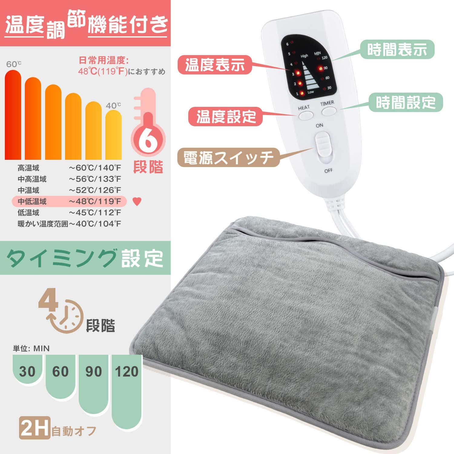 週末限定タイムセール》 フットウォーマー 最新 両面暖房 電気足温器 電気ホットマット 勉強 テレワーク 省エネ 足元ヒーター 過熱保護  ６段階温度調整 タイマー機能 洗濯可 丸洗い 寒さ対策 足元 暖房 qdtek.vn