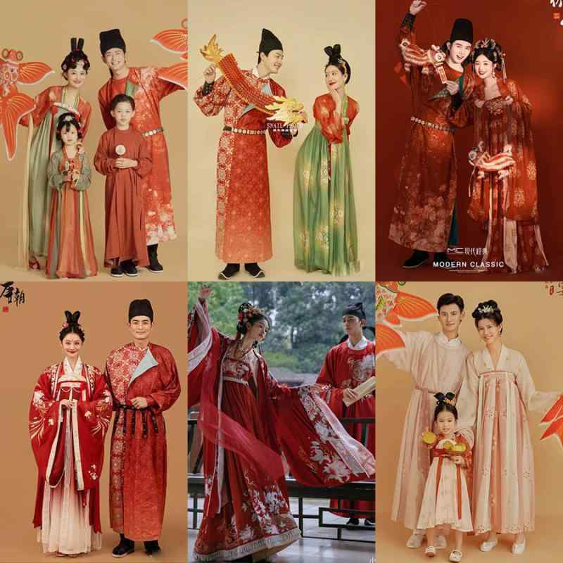 チャイナ風 ドレス 結婚式 写真 スタジオ 漢服 カップル レトロ シューズ 帽子 ウィッグ ベルト レディース メンズ 親子上下セット 家族 赤 白 青|モズラボ