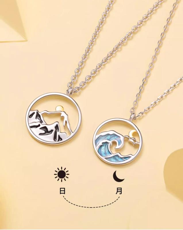 ペアネックレス 大人 カップル お揃い アクセサリー 結婚記念日 プレゼント 七夕 ギフト シルバー ブラック ブルー