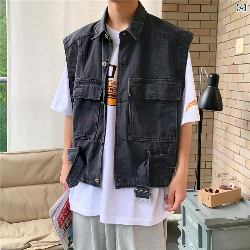 デニムベスト ノースリーブ ユニセックス ストリート レトロ bs151.jpg