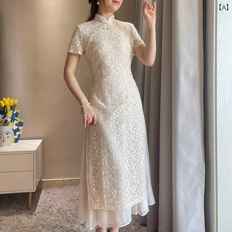 アオザイ 瀬戸もの御召しもの 春夏 中国風 レディース 衣装 スピード競技 ロング丈 窈窕たる 日毎夜毎 ベージュ さくら色