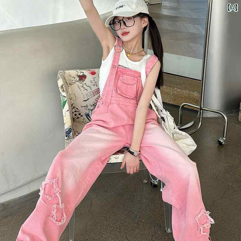 デニム オーバーオール キッズ サロペット 子供服 女の子 スーツ 大きいサイズ 春秋 韓国 ファッション ピンク ブルー