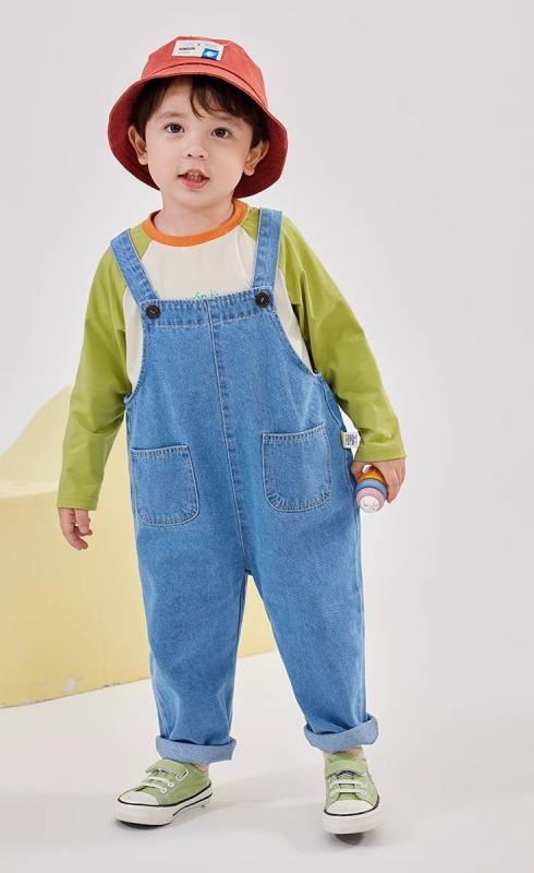 デニム オーバーオール ベビー キッズ サロペット 子供服 赤ちゃん 男の子 女の子 かわいい カジュアル 春秋 ブルー