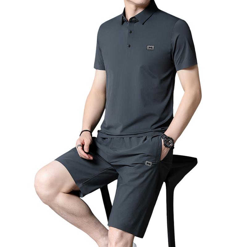 MALBON GOLFメンズ 半袖ブラック ポロシャツ ショートパンツ セット Malbon☆GOLF メンズ半袖ポロシャツ ショートパンツ セット