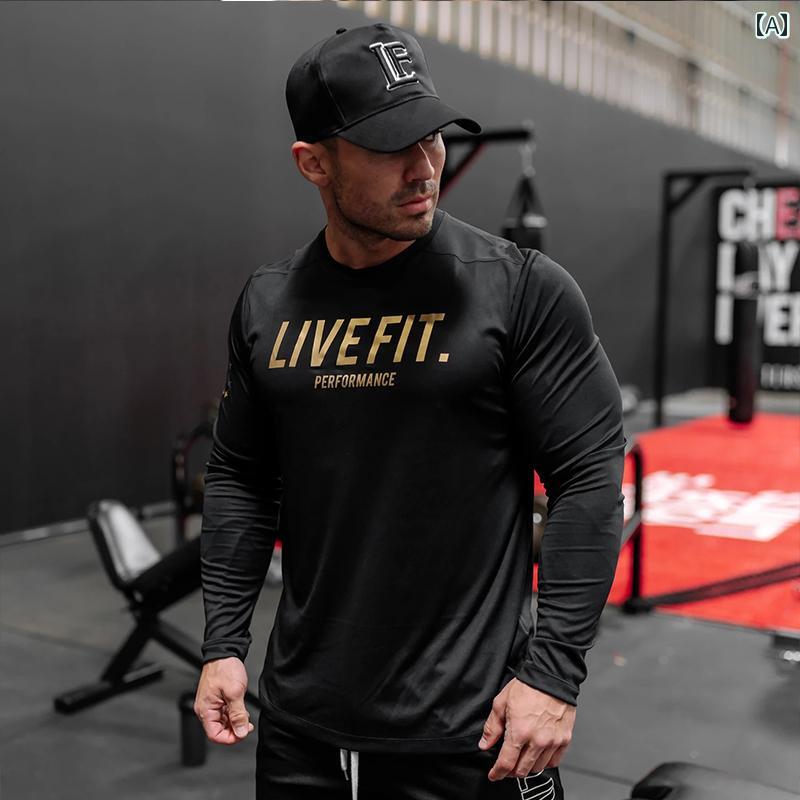 Tシャツ メンズ 長袖 トップス トレーニング ジム フィットネス 秋 弾性 速乾 タイト ラウンドネック トレーナー ブラック ホワイト