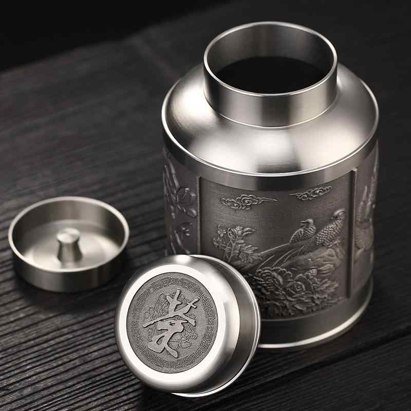 茶筒 おしゃれ 茶缶 キャニスター お茶入れ 紅茶 コーヒー豆 保存容器 密封 ブリキ 大型 金属 包装箱 シルバー｜モズラボ