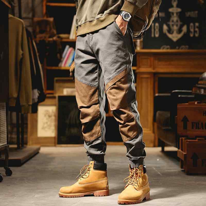 カーゴパンツ メンズ 春秋 アメリカン カラー ブロック 男性用 ワークパンツ 作業 ズボン アウトドア 男性用 ゆったり レトロ カジュアル パンツ ズボン