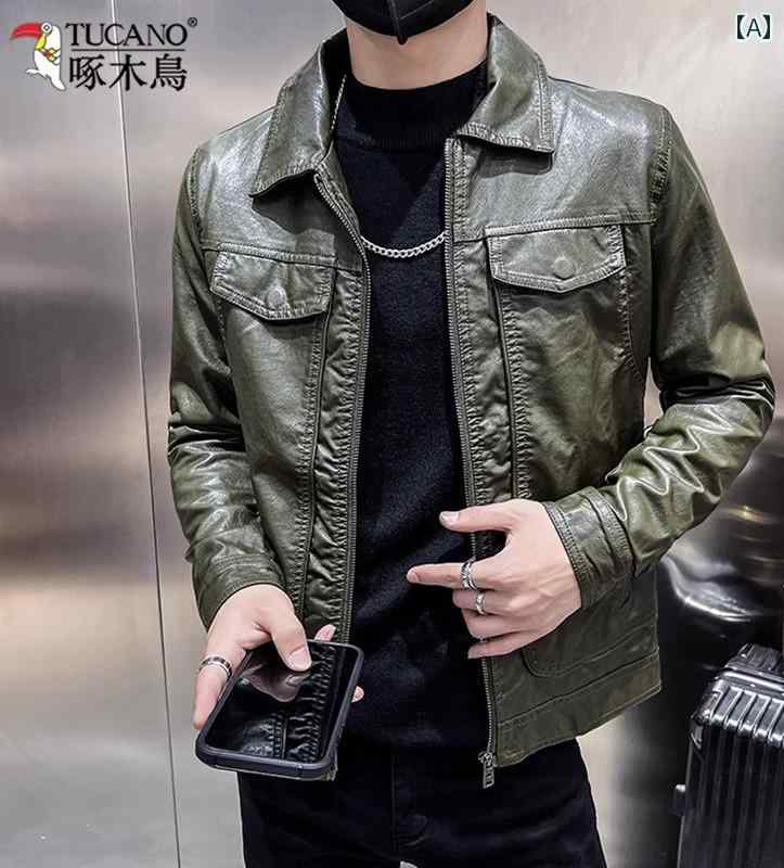 レザー ジャケット メンズ ライダース 革ジャン 春秋 スリム 厚手 暖かい ブラック グリーン ブラウン｜モズラボ
