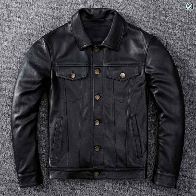 レザー ジャケット メンズ ライダース 革ジャン 秋冬 ショート スリム フィット デニム カジュアル ブラック