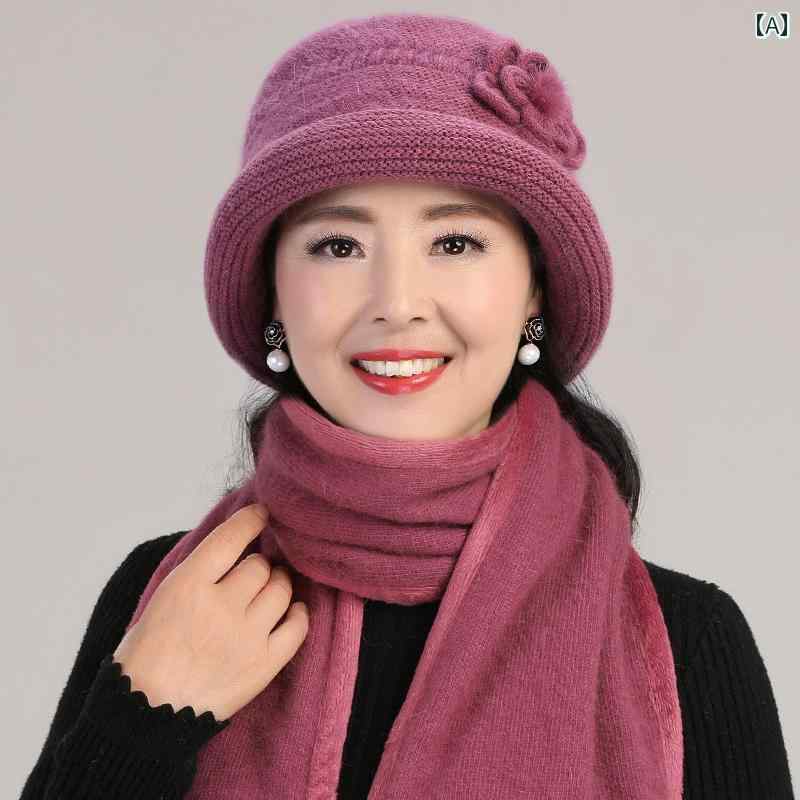 帽子 レディース 婦人 ミセス おばあちゃん 冬 ニット帽 ハット ファー 暖かい レッド パープル キャメル