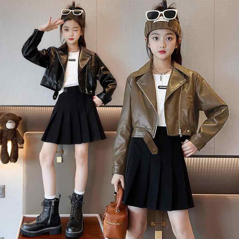 楽天市場】キッズ レザージャケット ブラウン 黒 女の子 韓国 春秋