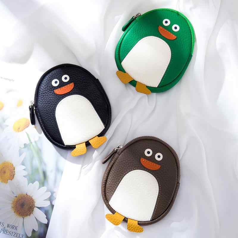 ポーチ 小銭入れ レディース ミニ 財布 コインケース かわいい ペンギン 収納 カードホルダー 革 レザー コンパクト ブラック ブルー イエロー