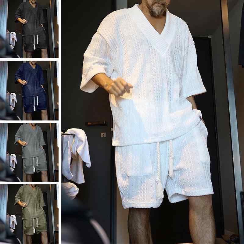メンズ 夏 カジュアル 半袖 Tシャツ ショート パンツ セットアップ カジュアル ルームウェア 普段着 ニット スーツ 男性 ゆったり リラックスウェア