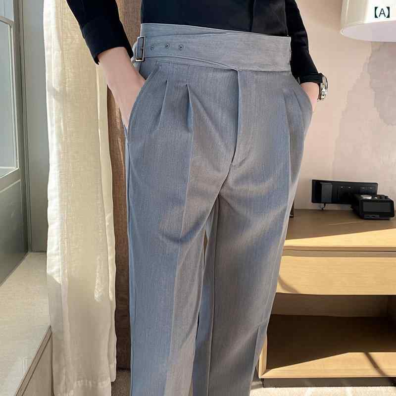 スラックス メンズ ナポリ 抗 シワ ドレープ パンツ メンズ スリム 英国 スーツ 冷感 カジュアル パンツ ストレート ハイウエストノー アイロン