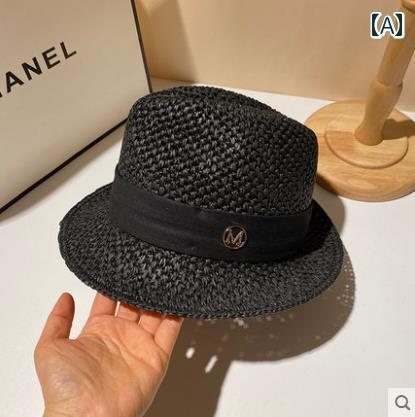 麦わら帽子 メンズ レディース ストローハット 春夏 中折れハット ジャズ 英国 シルクハット パナマハット 休暇 旅行 ブラック ブラウン|モズラボ