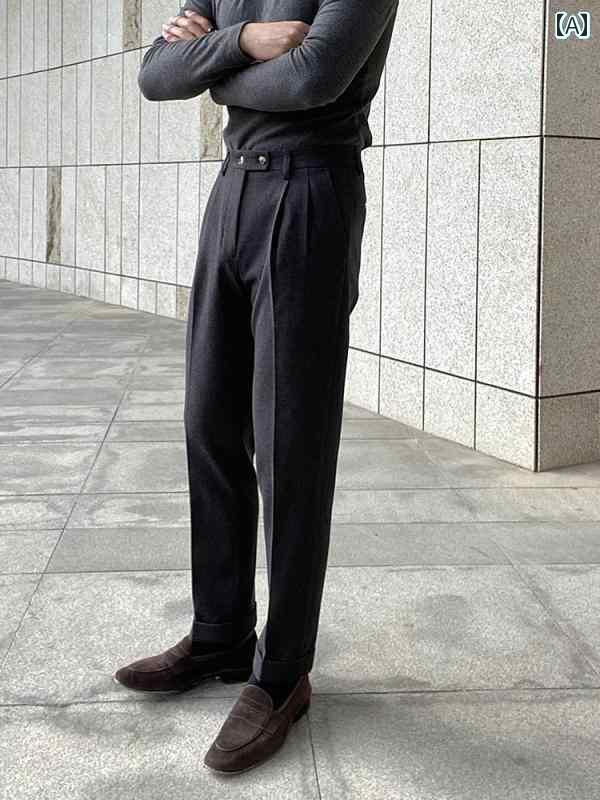 スラックス おしゃれ スーツパンツ メンズ 冬 ドレープ 厚手 ウール パンツ カジュアル ビジネス ストレート 暖かい カーキパンツ 英国 レトロ