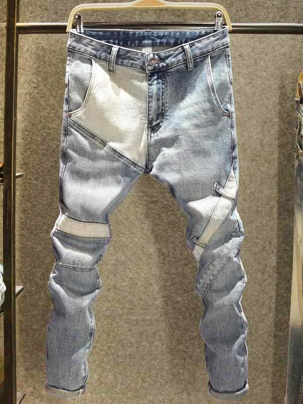 メンズ コットン ストレッチ デニム おしゃれ着 Gパン カジュアル ジーンズ 春秋 スリムフィット パンツ 厚手 個性 ストリート ズボン