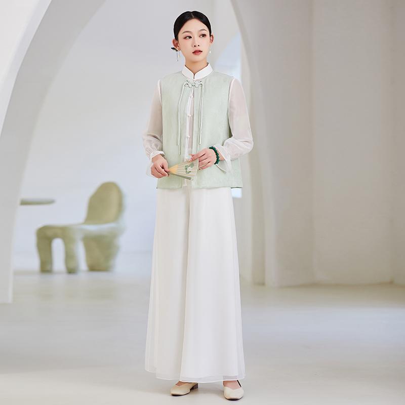 スーツ ズボン レディース ロング チャイナ ドレス ベスト キュロット 漢服 レトロ ジャケット トップス 中国風 春夏 女性 清楚 涼しい かわいい 婦人服|モズラボ