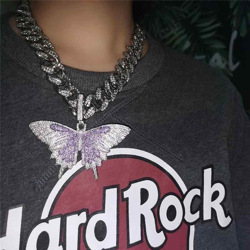 太い チェーン ネックレス 極太 マイアミ キューバン ヒップホップ ごつい ラップ アメリカン ストリート ICED OUT アイスアウト フル ストーン バタフライ ペンダント メンズ レディース カップル 多用途 6,866円