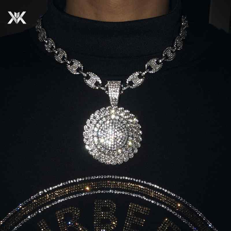 太い チェーン ネックレス 極太 マイアミ キューバン ヒップホップ ごつい ラップ アメリカン ストリート ICED OUT アイスアウト 大きめ フル ストーン 縁取り 太陽 花 ペンダント ショート メンズ レディース
