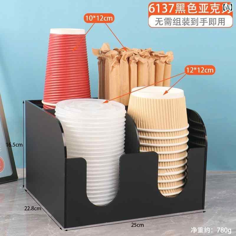 カップディスペンサー 紙コップ ホルダー ストロー ふた 置き型 収納ボックス アクリル 楠竹 大容量 多機能 取り出しやすい シンプル 無地 黒 白 店舗 オフィス