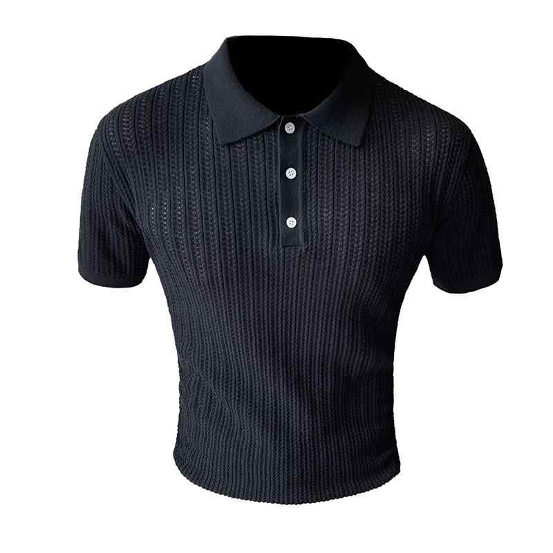 メンズ 半袖 ポロシャツ スリム タイト 春夏 韓国 Vネック ニット 無地 ファッション 涼しい Tシャツ 白 黒 緑
