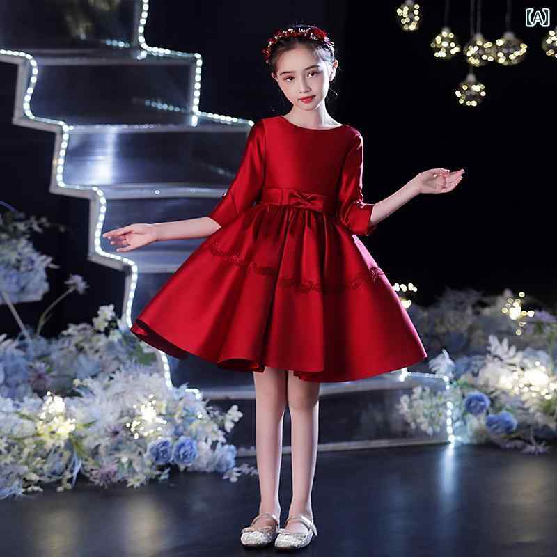お姫様 ドレス 女の子 誕生日 バースデー キッズ イブニングドレス プリンセス ハイエンド ウェディングドレス 春夏 冬 厚手 ベルベット 袖なしドレス 中袖 ショートドレス 発表会 おしゃれ