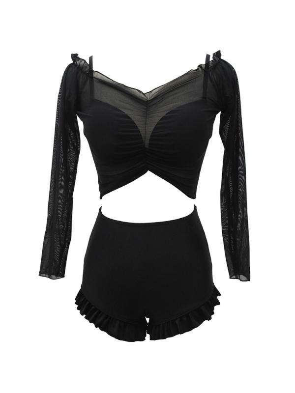 水着 ビキニ レディース セパレート 夏 長袖 カバーアップ 3点セット ハイウエスト 着痩せ 日焼け防止 ナイロン プール ビーチ リゾート 黒 茶 24,745円