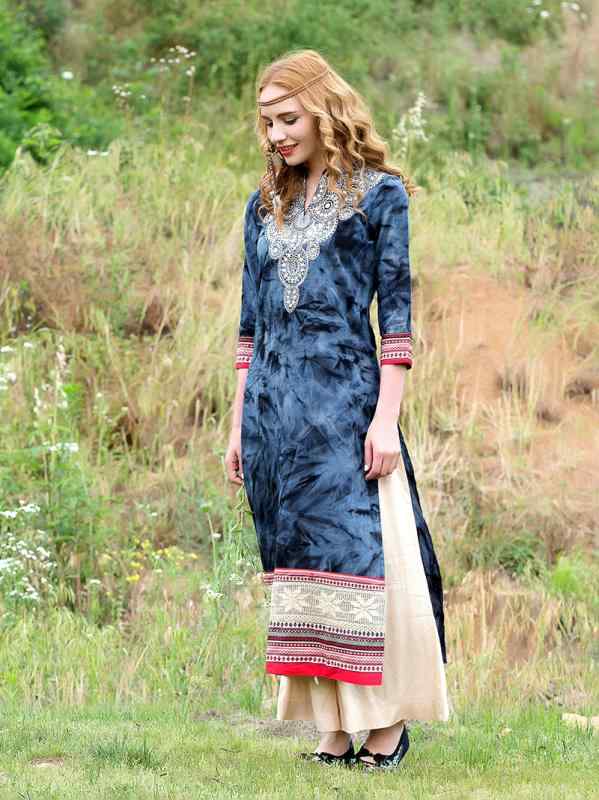 レディース ファッション 民族風 衣装 インド 服 クルタ レディース 綿 刺繍 エスニック トップス ミドル丈 春夏 薄手 七分袖