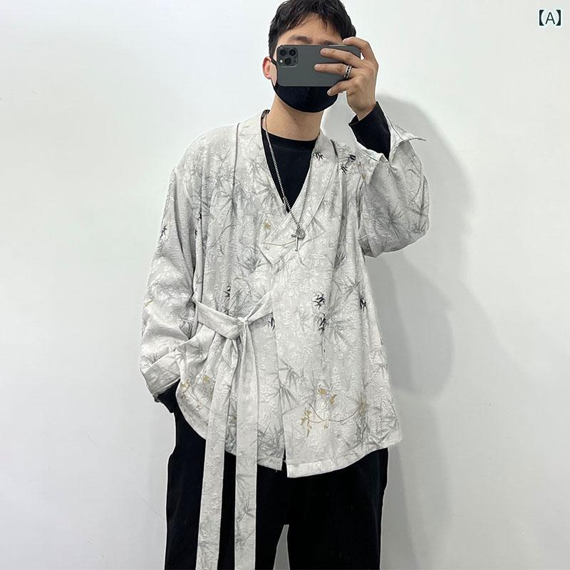 メンズ 流行り物 春 筋目 刷り上げる 中国 禅 曲がった鶏冠 プルオーバー ジャカード レトロ 瀬戸もの風 長袖