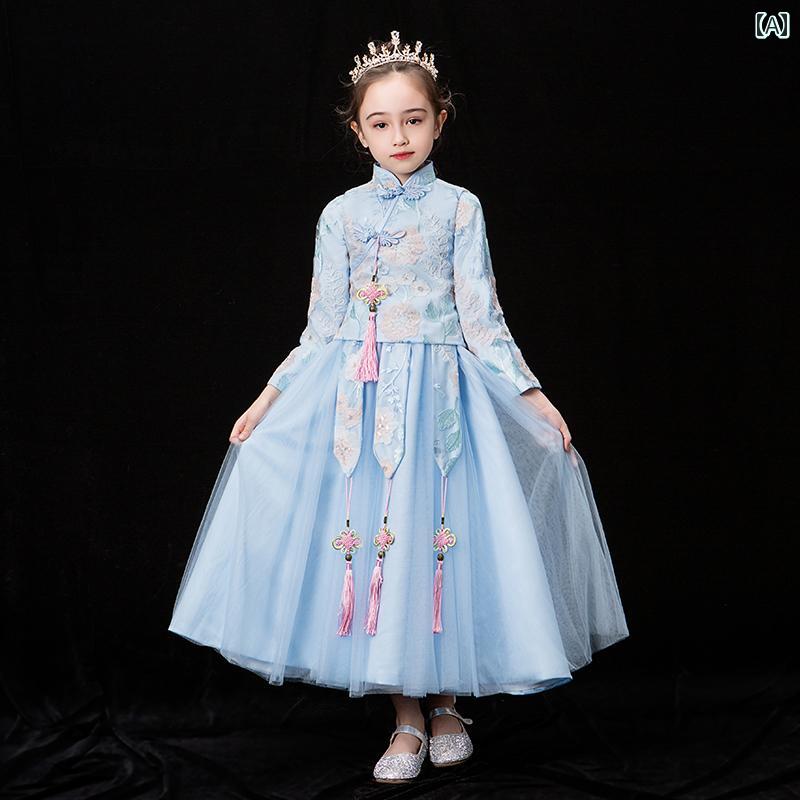 キッズ 韓服 長袖 ファッション レトロ 唐装 チャイナドレス 厚手 春夏 エスニック ハイエンド 女の子 ファッション