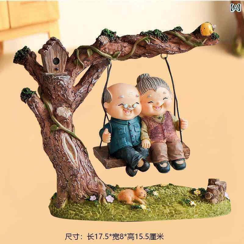 オブジェ インテリア 置物 オーナメント リビング ルーム 卓上 装飾 品 老人 夫婦 ハンドメイド 工芸 ギフト 小さい おじいちゃん おばあちゃん 笑顔 愛情 仲良し ワイン テレビ キャビネット 寝室 玄関 お祝い 贈り物 プレゼント
