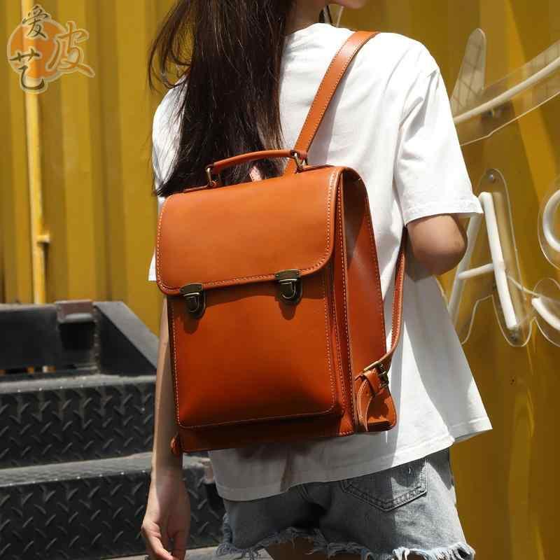 牛 レトロ バックパック 女性 牛革 バッグ レザーバックパック レディースファッション スクール バッグ なめし 女性 バッグ 32x24x12cm