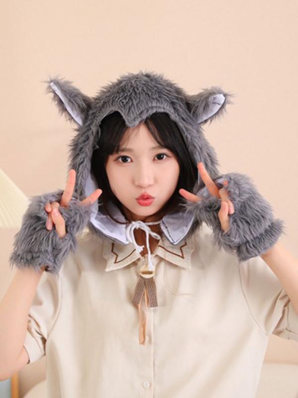 ヘッドカバーハット マスクヘッド 帽子 フード ぬいぐるみ ハロウィン ユニーク パーティ マスク 小道具 衣装 おもちゃ 玩具 かわいい 被り物 動物 アニマル オオカミ ウルフ
