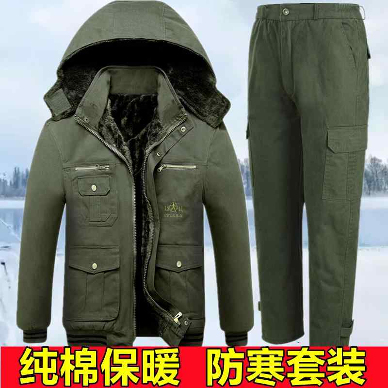 作業着 メンズ 冬 綿入り コート 男性用 冬用 厚手 迷彩 スーツ 綿 防寒 暖かい ベルベット ジャケット 労働 保護