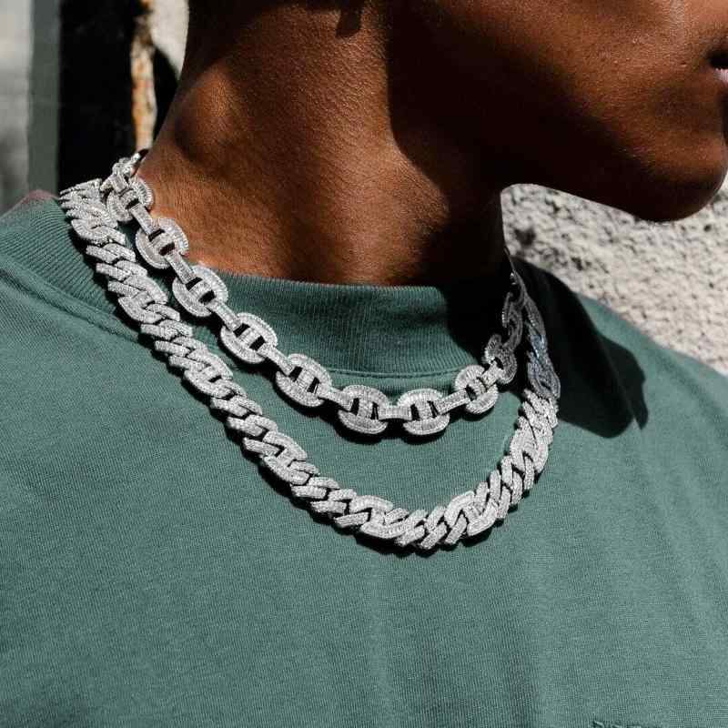 ネックレス HIPHOP ジュエリー ユニセックス ヒップホップ 15mm フル 厚手 キューバ チェーン ジルコン 男性 ヒップホップ アメリカ ラップ ストリート カップル 女性