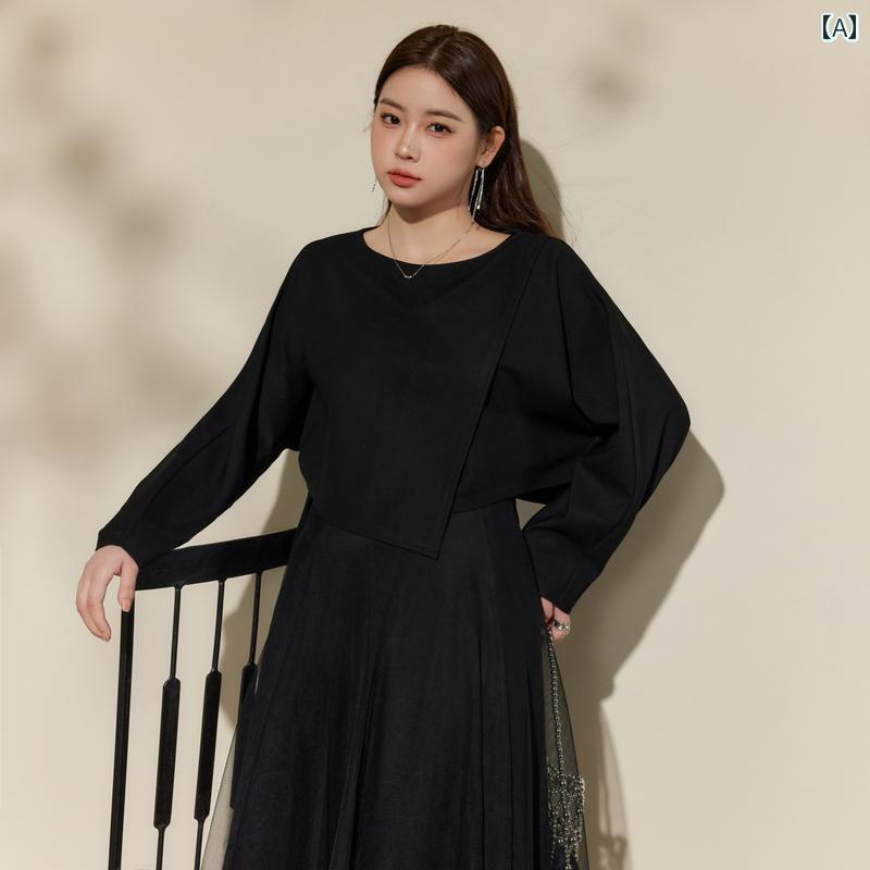 レディース 馬鹿でかい大きさ 成人女性服 トップス 春 流行り物 今めかしい 黒 分かりやすい 今めかしい ぽっ自転車体型 ゆったり