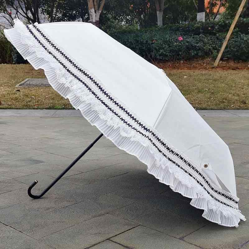 晴雨兼用 折り畳み傘 レディース ホワイト レース 日傘 UPF50 フック ハンドル 紫外線防止 日焼け防止 プリンセス 雨傘 半径48cm53cm アルミニウム合金 コンパクト三つ折り傘