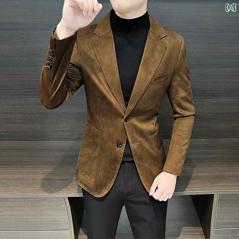 メンズ 鹿革 ブレザー 春秋 高級感 ジャケット 男性 紳士 厚手 ビジネス カジュアル レザー スリムフィット|モズラボ